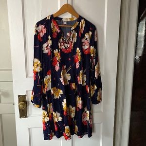 Old Navy Floral Long Sleeve Dress - Navy, Red, Yellow